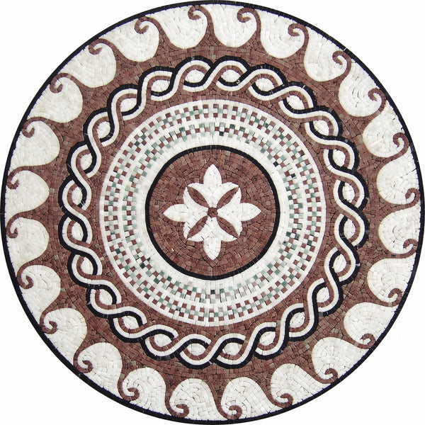 Roman Wave Bloom Medallion Marble Mosaic Art