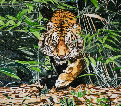 Tiger in Jungle Glass Mosaic Art