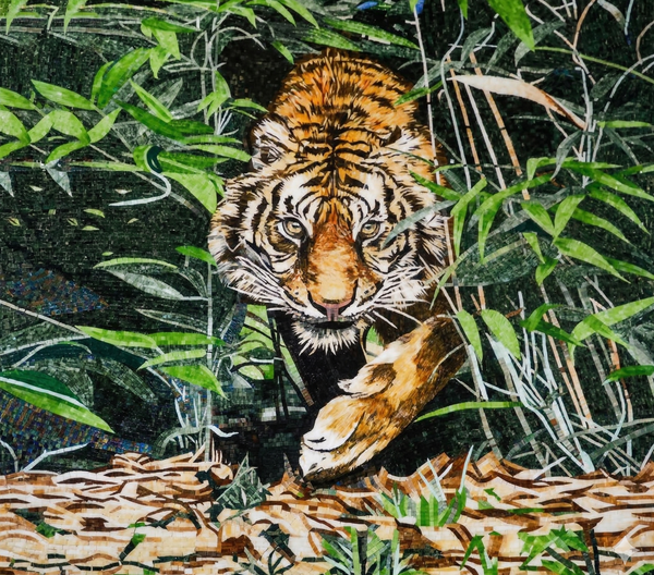 Tiger in Jungle Glass Mosaic Art