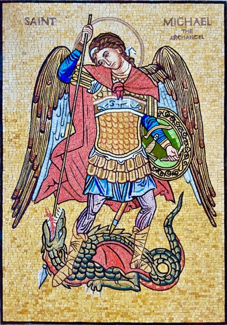 Mosaics hidràulics d'autor 　スペイン語 Iconic St. Michael the Archangel Mosaic | Roman Mosaics | iMosaicArt