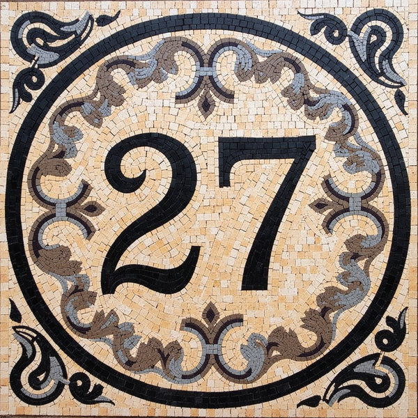 Custom House Number 27 Mosaic - Classic Beige and Black