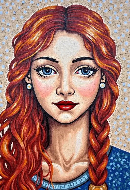 Portrait Mosaic Art of a Young Woman: Elegance and Beauty in Detail