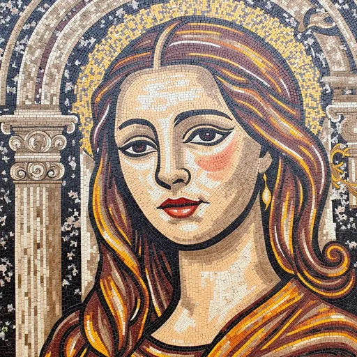 Byzantine Style Woman Portrait Mosaic - Halo and Columns
