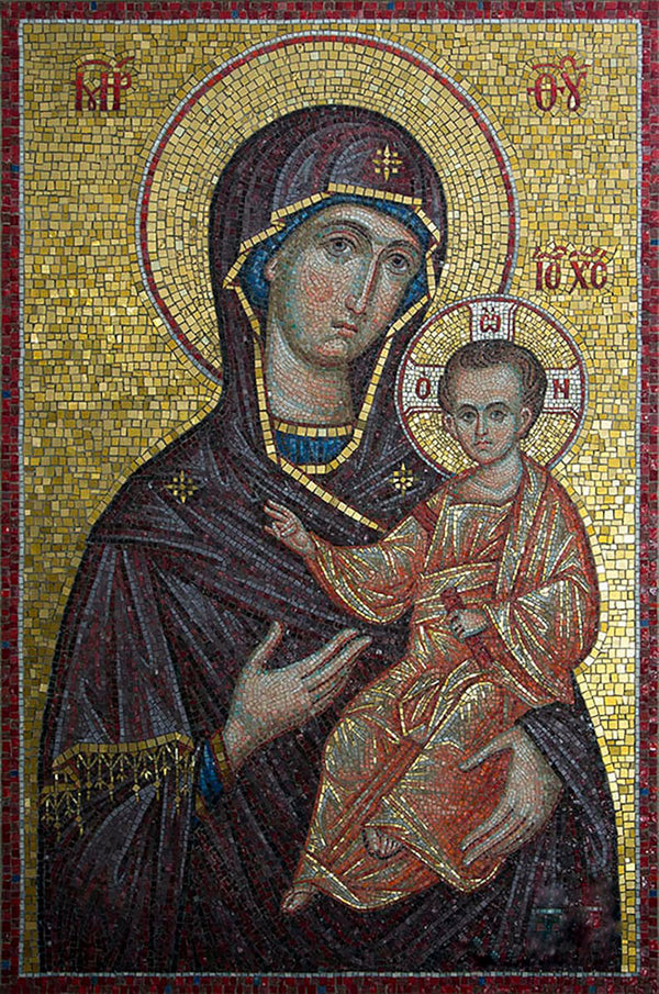 Theotokos and Child Enthroned: Byzantine Style Mosaic Masterpiece