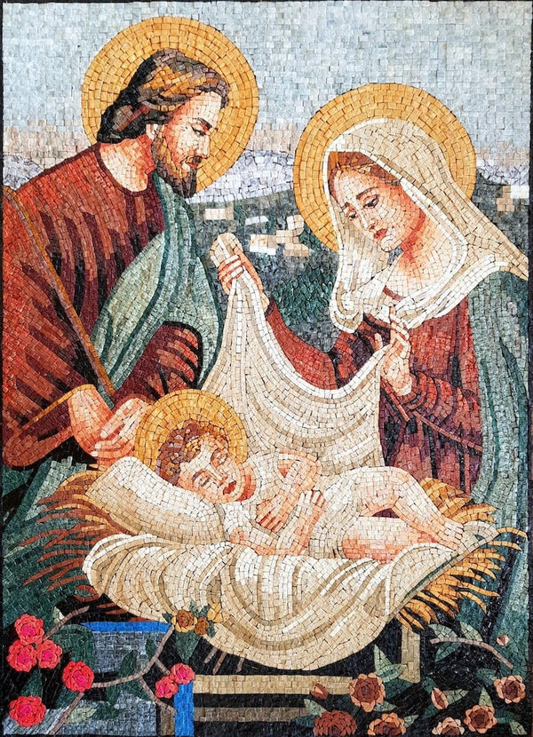 The Nativity Mosaic With Mary, Joseph & Baby Jesus