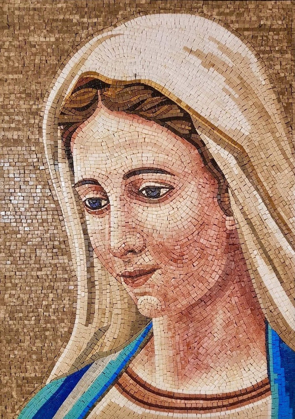 "Mater Dolorosa" Handmade Virgin Mary Portrait Mosaic: Serene and Compassionate Wall Art