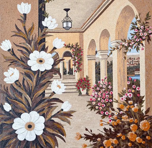 Flower Mosaic Art for Entryway: A Welcoming Floral Elegance | Landscape Mosaics | iMosaicArt