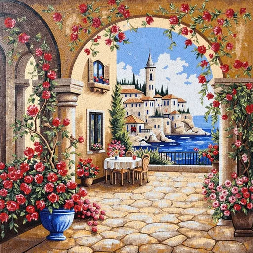 Hand-Set Venetian Canal View Premium Tile Art Stone Mosaic Art