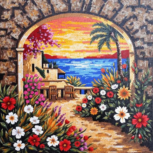 Mastercrafted Desert Oasis at Dawn Premium Tile Art Stone Mosaic Art
