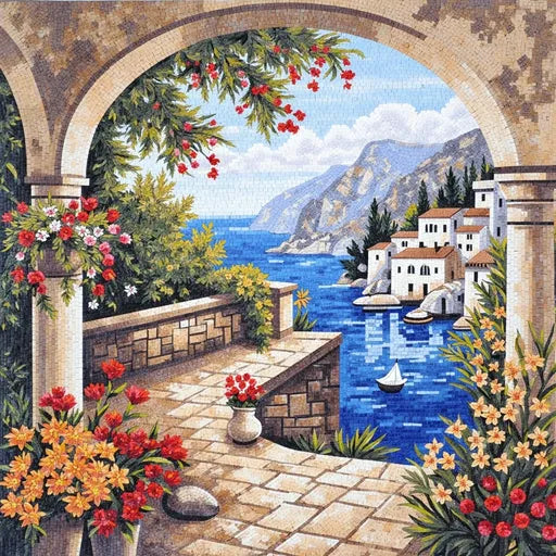Signature Tuscan Vineyard Sunset Premium Tile Art Stone Mosaic Art