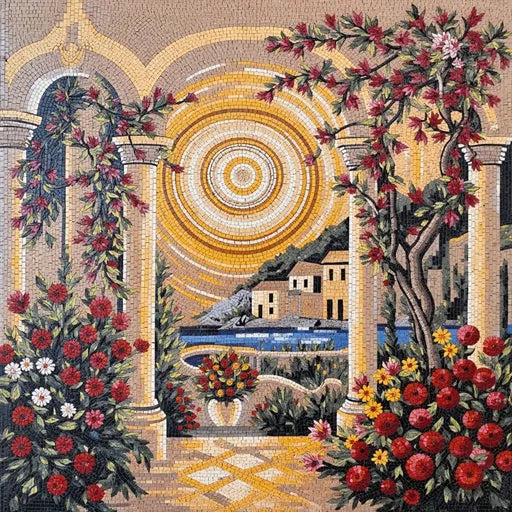 Stonecrafted Mediterranean Seascape Premium Tile Art Stone Mosaic Art