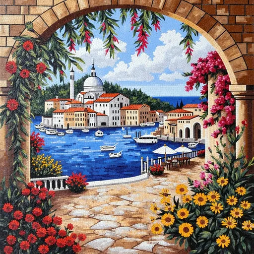 Exclusive Tuscan Vineyard Sunset Premium Tile Art Stone Mosaic Art