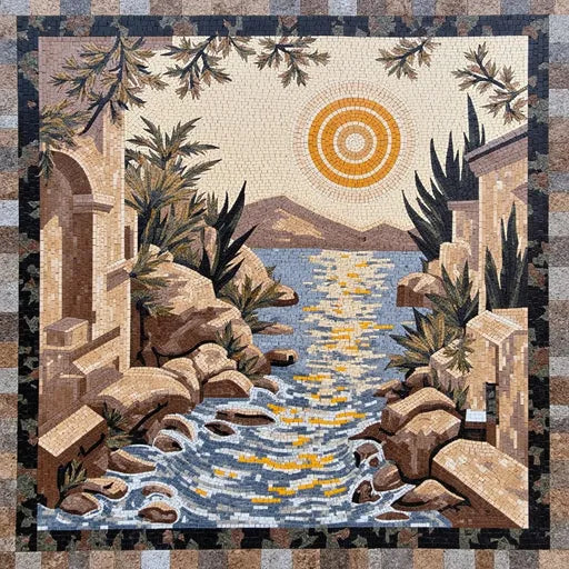 Signature Snowy Mountain Vista Premium Tile Art Stone Mosaic Art