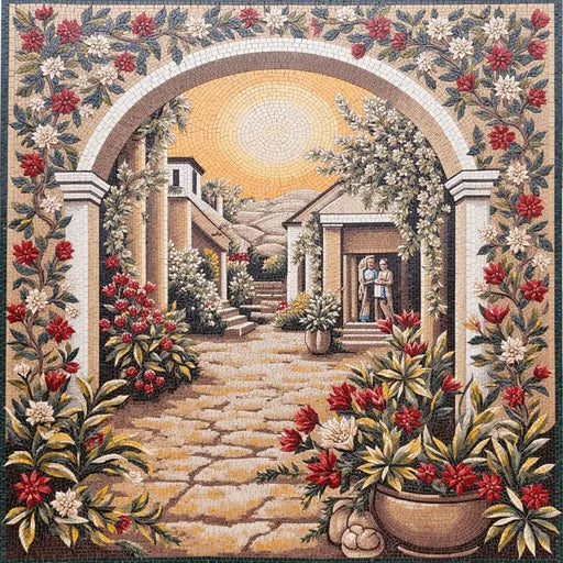 Hand-Set Venetian Canal View Premium Tile Art Stone Mosaic Art