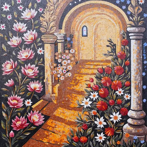 Heritage Snowy Mountain Vista Premium Tile Art Stone Mosaic Art