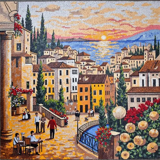 Decorative Venetian Canal View Premium Tile Art Stone Mosaic Art