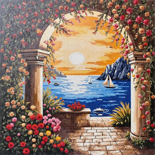 Fine Desert Oasis at Dawn Premium Tile Art Stone Mosaic Art