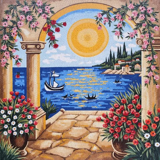 Classic Mediterranean Seascape Premium Tile Art Stone Mosaic Art