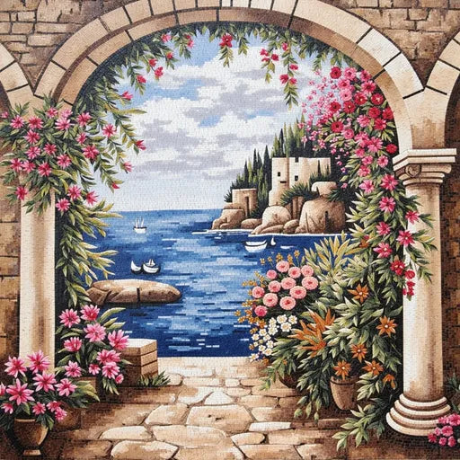 Contemporary Tuscan Vineyard Sunset Premium Tile Art Stone Mosaic Art