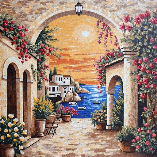 Decorative Mediterranean Seascape Premium Tile Art Stone Mosaic Art