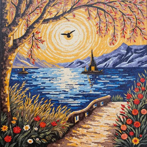 Stonecrafted Snowy Mountain Vista Premium Tile Art Stone Mosaic Art