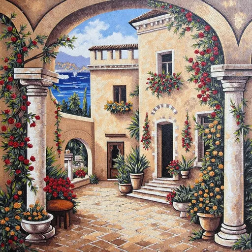 Decorative Tuscan Vineyard Sunset Premium Tile Art Stone Mosaic Art