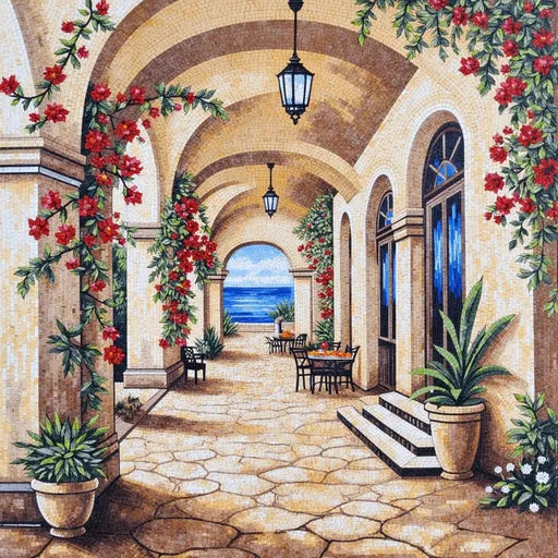 Heritage Venetian Canal View Premium Tile Art Stone Mosaic Art