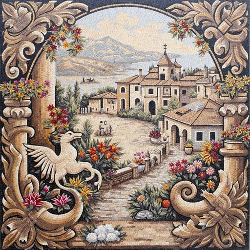 Stonecrafted Snowy Mountain Vista Premium Tile Art Stone Mosaic Art