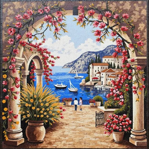 Hand-Set Snowy Mountain Vista Premium Tile Art Stone Mosaic Art