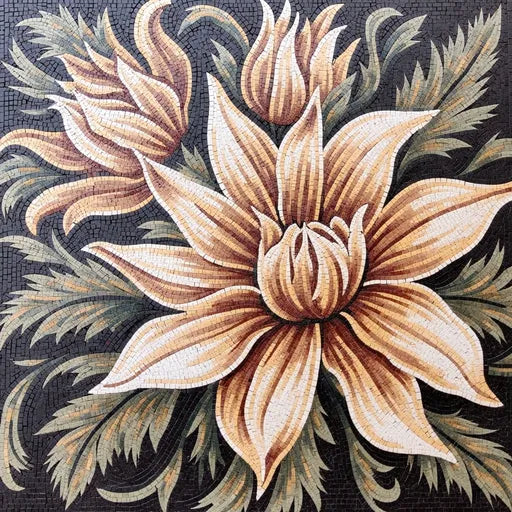 Contemporary Single Orchid Bloom Floral Stone Mosaic Art