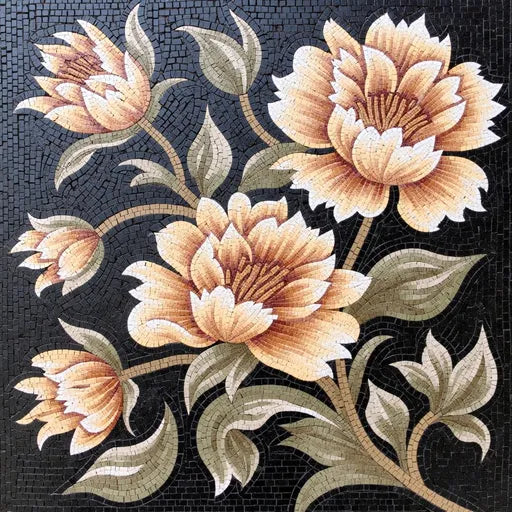 Heritage Geometric Flower Pattern Floral Stone Mosaic Art
