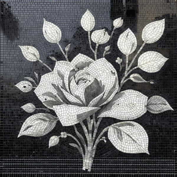 Classic Rose Bouquet Floral Stone Mosaic Art