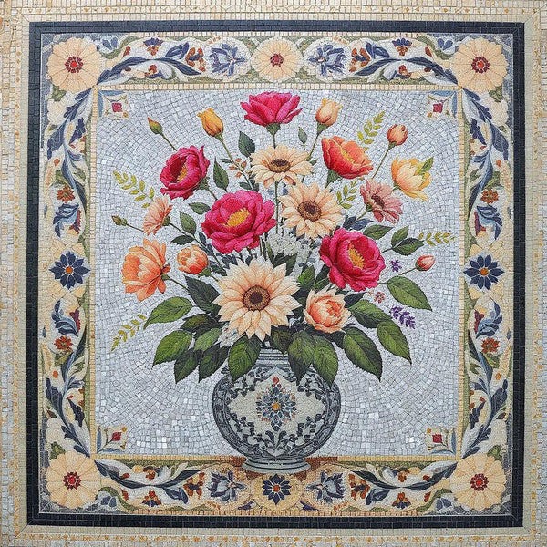 Mastercrafted Abstract Floral Swirl Floral Stone Mosaic Art