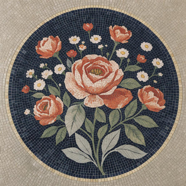 Luxury Lily Pond Medallion Floral Stone Mosaic Art