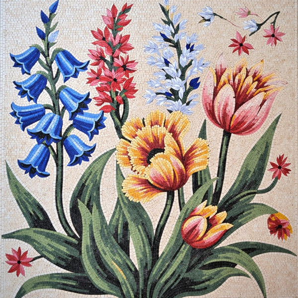 Fine Single Orchid Bloom Floral Stone Mosaic Art