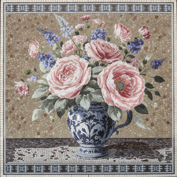 Decorative Byzantine Floral Cross Floral Stone Mosaic Art
