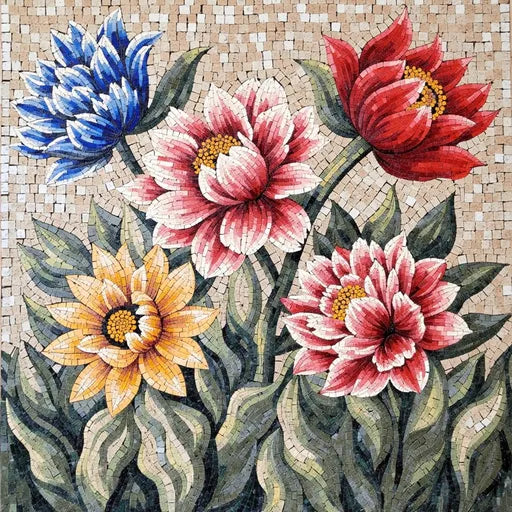 Bespoke Single Orchid Bloom Floral Stone Mosaic Art