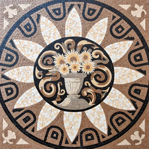 Classic Geometric Flower Pattern Floral Stone Mosaic Art