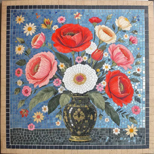 Elegant Lily Pond Medallion Floral Stone Mosaic Art