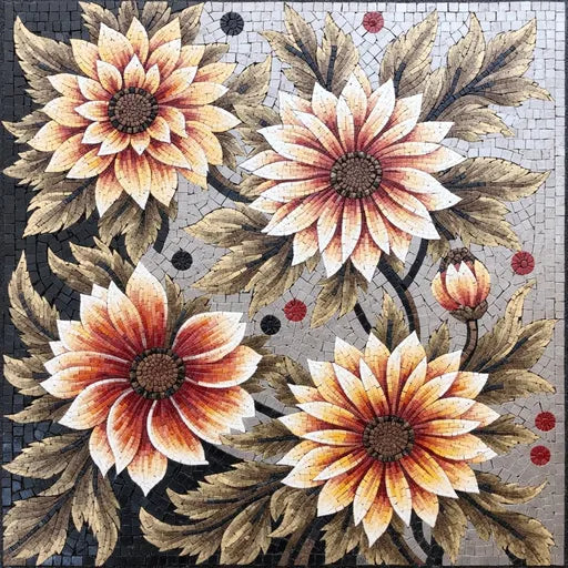Classic Byzantine Floral Cross Floral Stone Mosaic Art