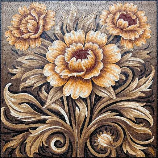 Timeless Geometric Flower Pattern Floral Stone Mosaic Art