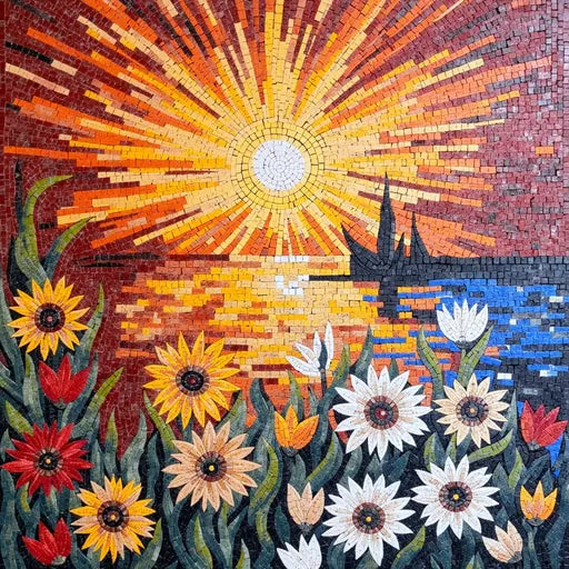 Contemporary Byzantine Floral Cross Floral Stone Mosaic Art