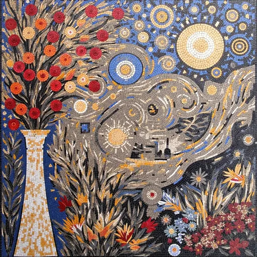 Decorative Rose Bouquet Floral Stone Mosaic Art