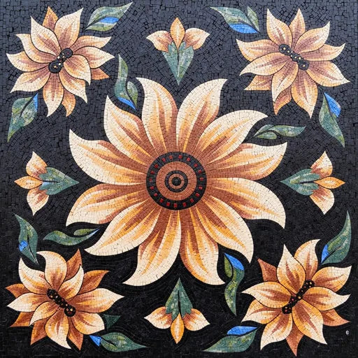 Fine Single Orchid Bloom Floral Stone Mosaic Art