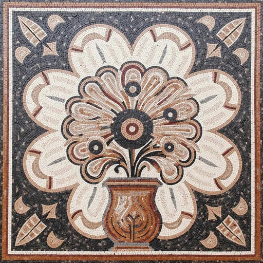 Stonecrafted Geometric Flower Pattern Floral Stone Mosaic Art