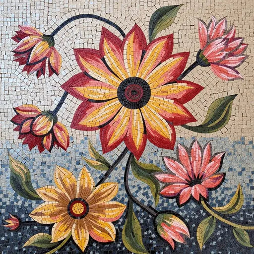 Timeless Abstract Floral Swirl Floral Stone Mosaic Art
