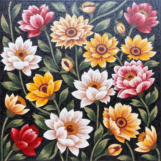 Heritage Lily Pond Medallion Floral Stone Mosaic Art