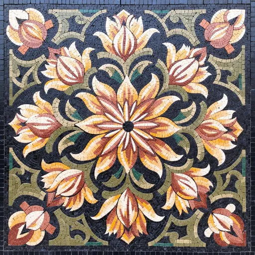Byzantine Floral Cross Mosaic Art
