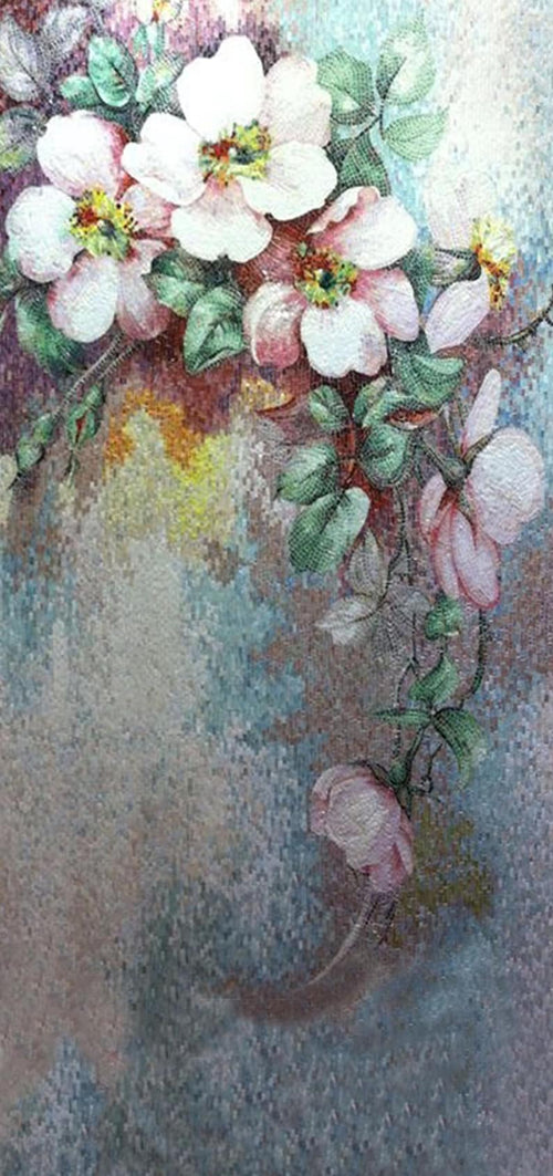 Vintage Wild Rose Blossoms Glass Mosaic Art