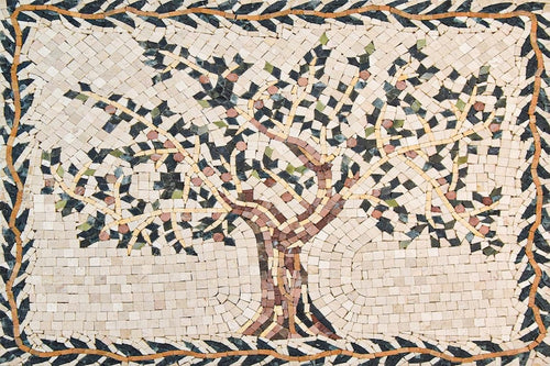 Fruited Tree of Life Bordered Marble Mosaic Art